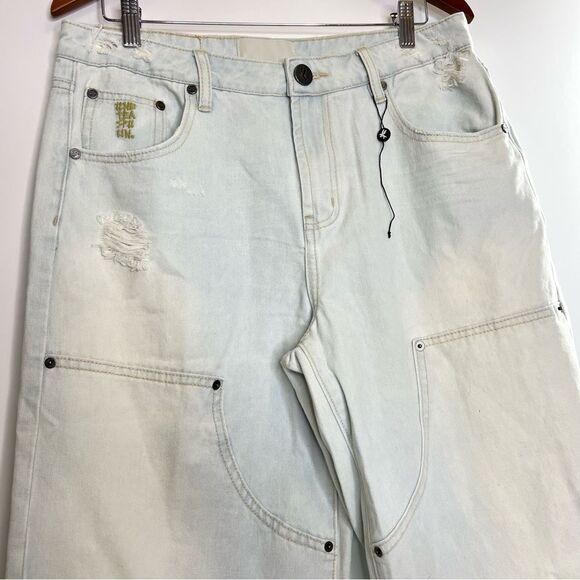 One Teaspoon Jackson Utility Mid Waist Wide Leg Jeans Le Surf 31 NEW - Picture 3 of 14